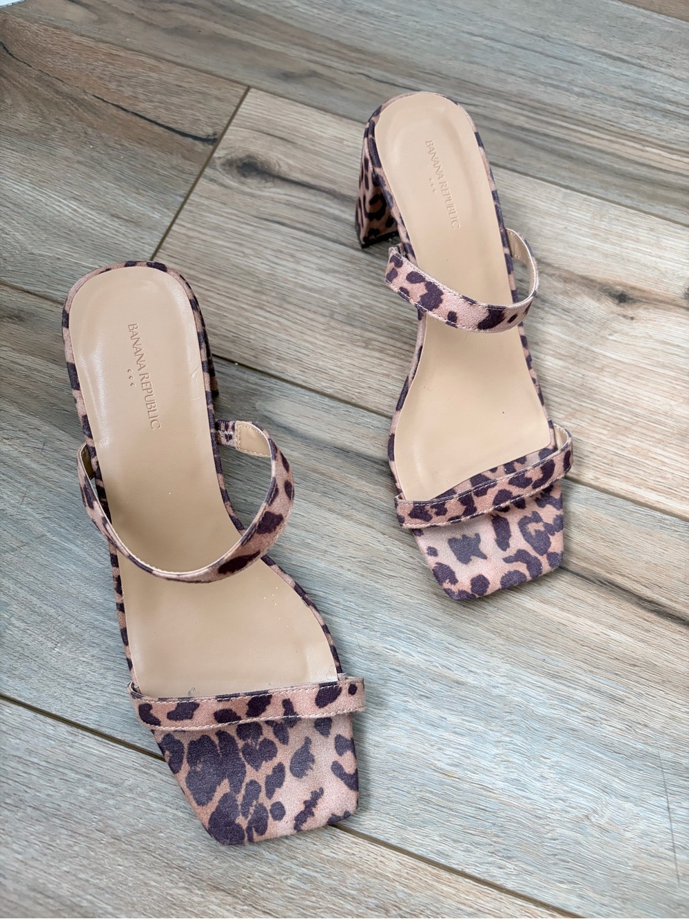 Banana Republic Pink Leopard Block Heel Mules